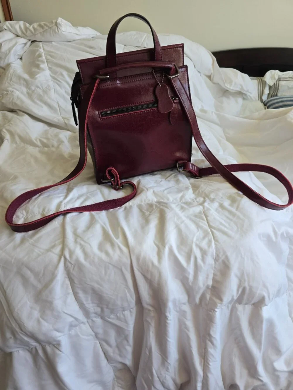 B designer cranberry red backpack bag independent leather